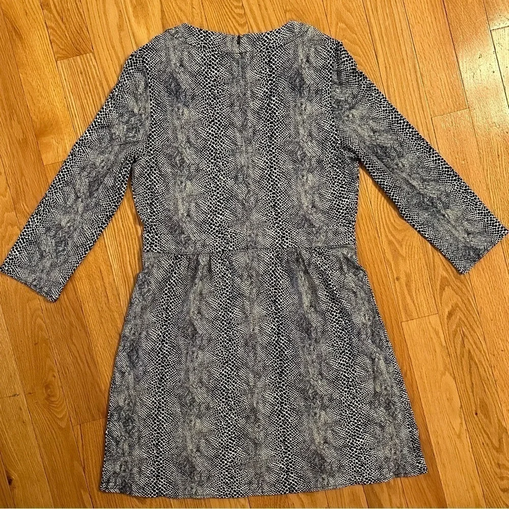 TORY BURCH Snake Print Jersey Dress blue white 3/4 sleeve V neck XL stretch
